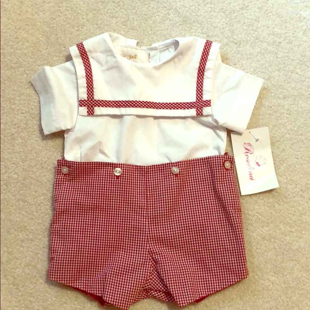 Sir John by Rosalina red gingham smocked romper